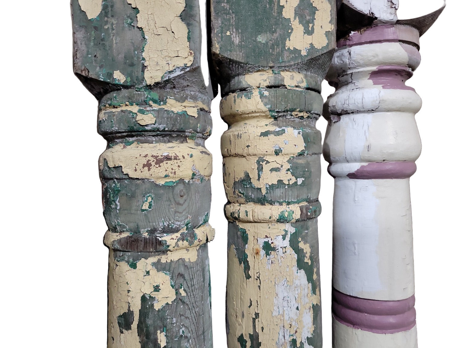 Salvaged Turned Porch Column – 90 ⅜" Tall, Chippy Paint Finish