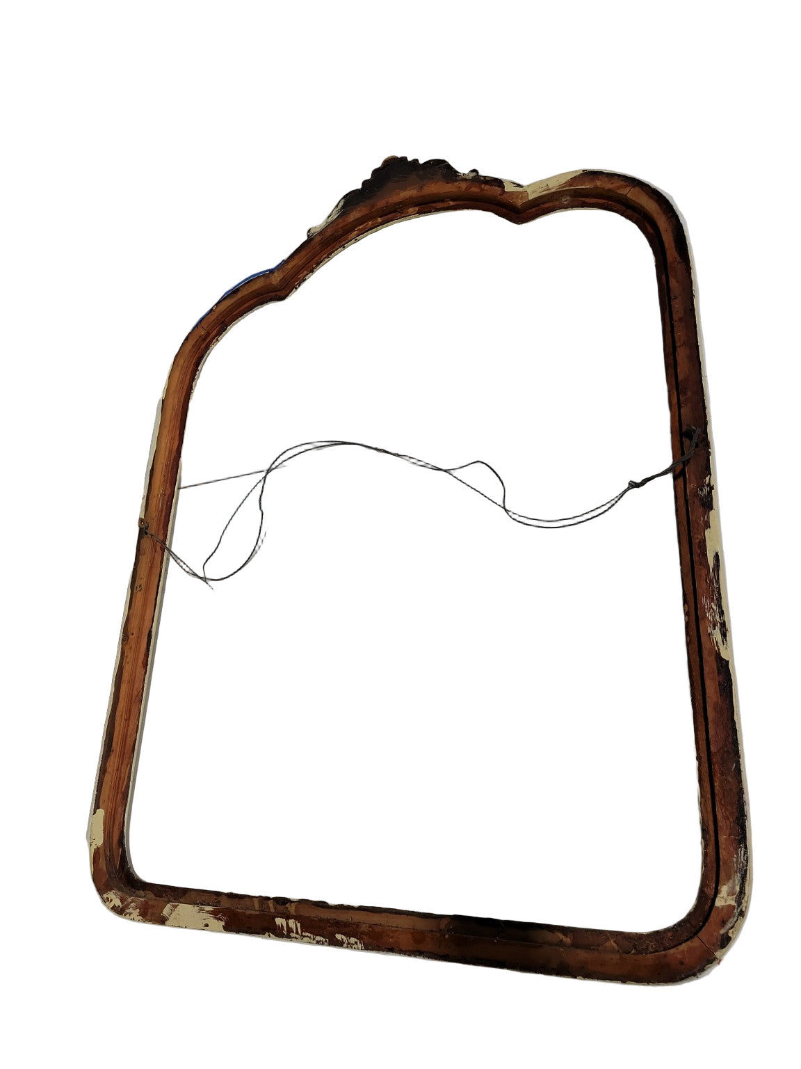 Antique Wood Mirror Frame with Carved Crest – 33 ½" Tall
