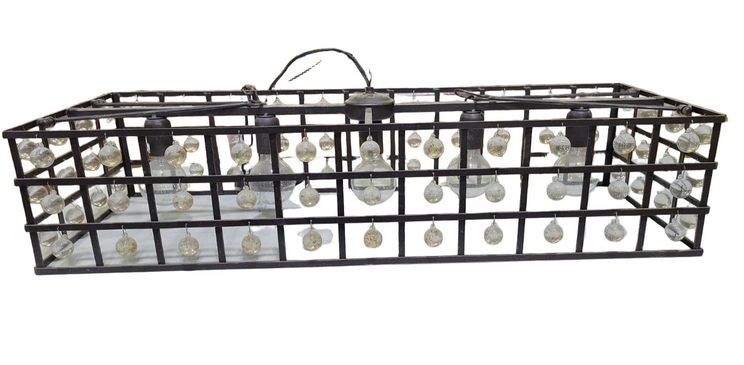 Italian Modern Industrial Crystal Cage Chandelier