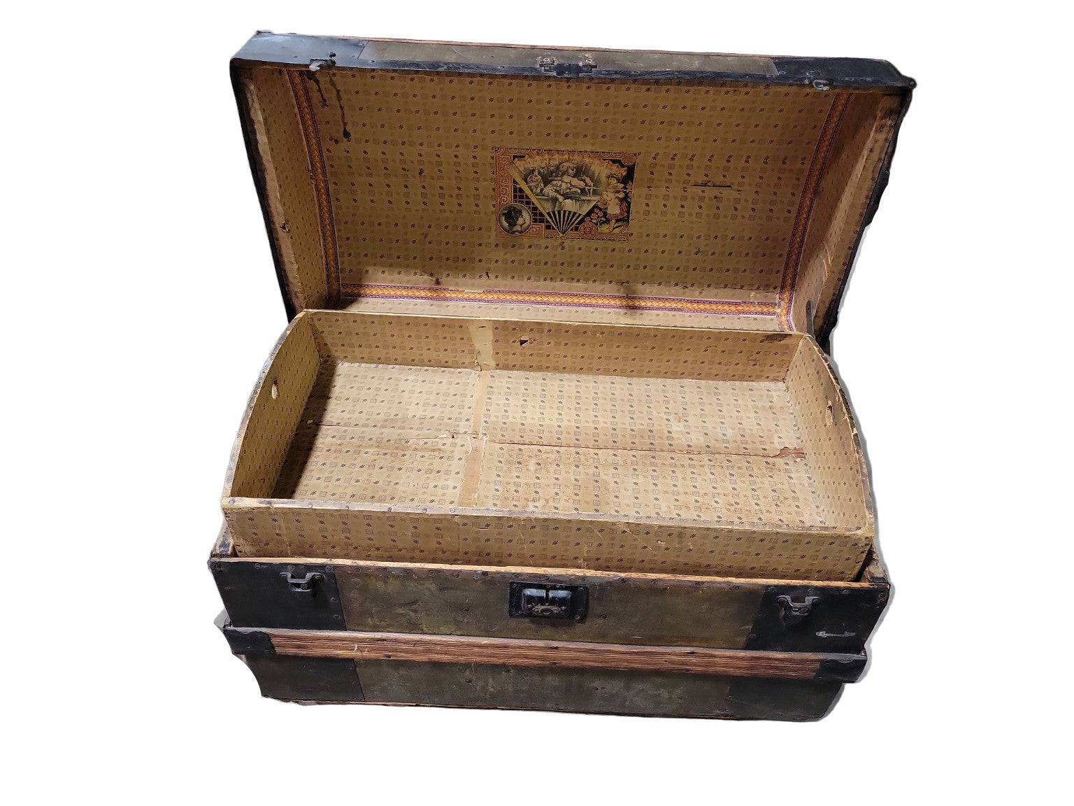 Antique Dome-Top Steamer Trunk with Embossed Hardware and Lined Interior