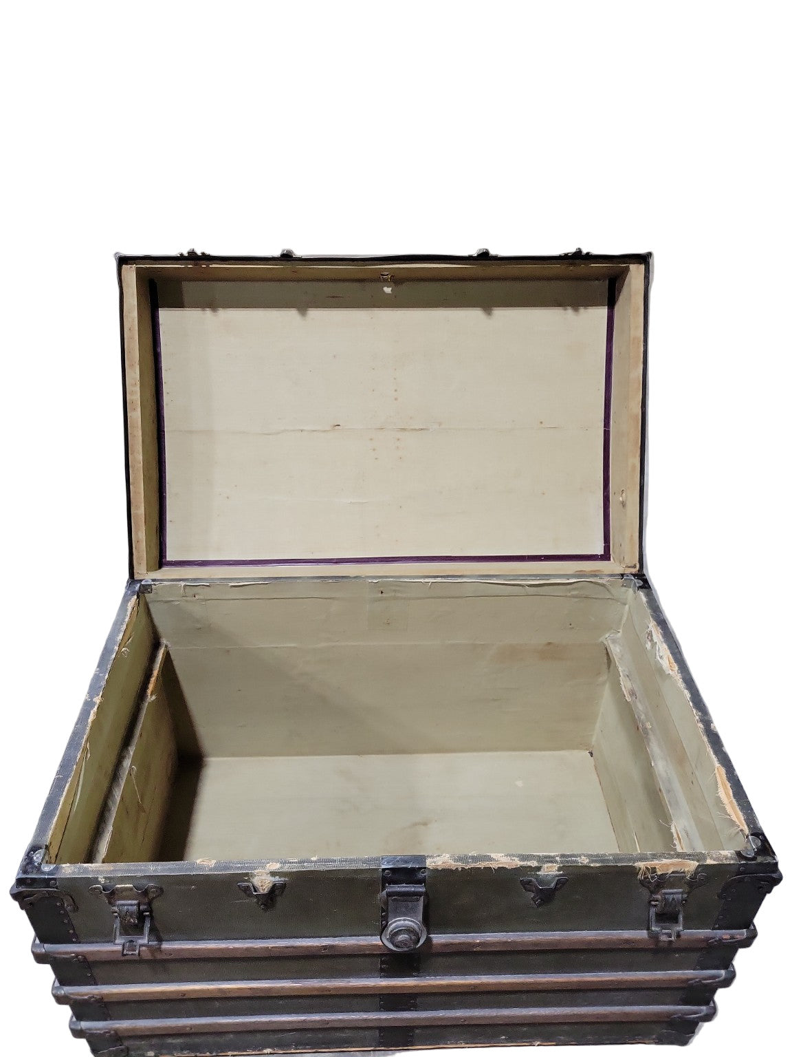 Antique Dome-Top Steamer Trunk with Canvas Wrap and Interior Tray