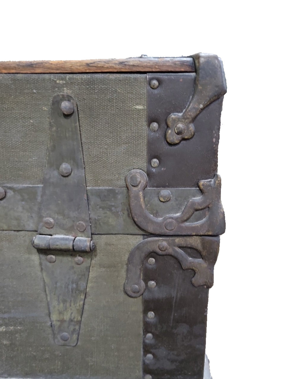 Antique Dome-Top Steamer Trunk with Canvas Wrap and Interior Tray