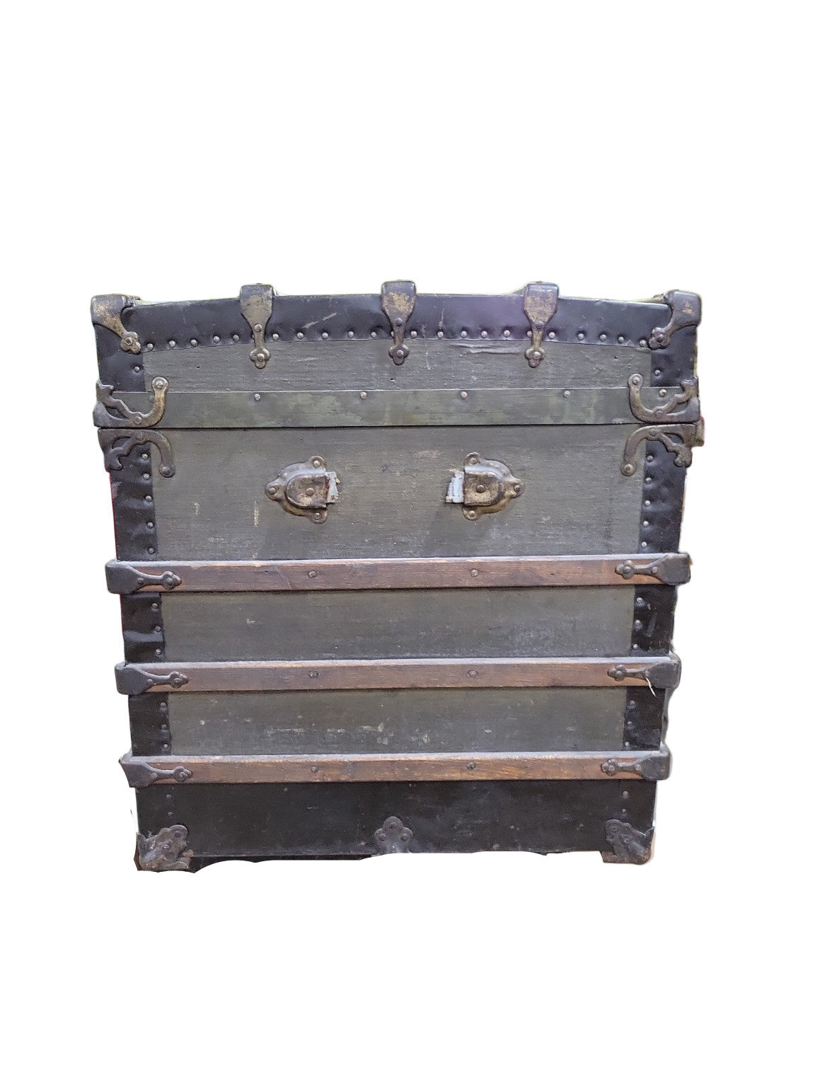 Antique Dome-Top Steamer Trunk with Canvas Wrap and Interior Tray