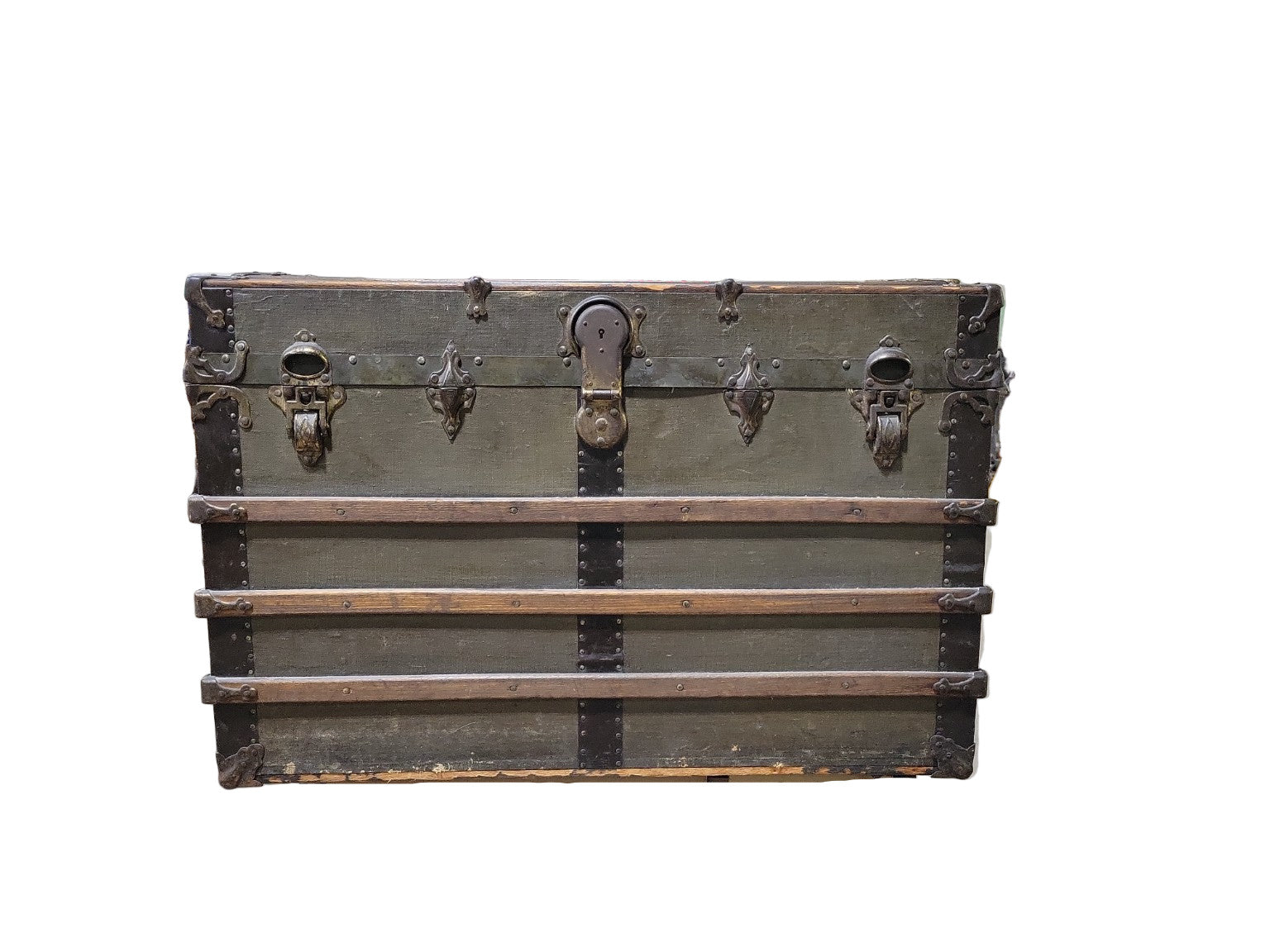 Antique Dome-Top Steamer Trunk with Canvas Wrap and Interior Tray