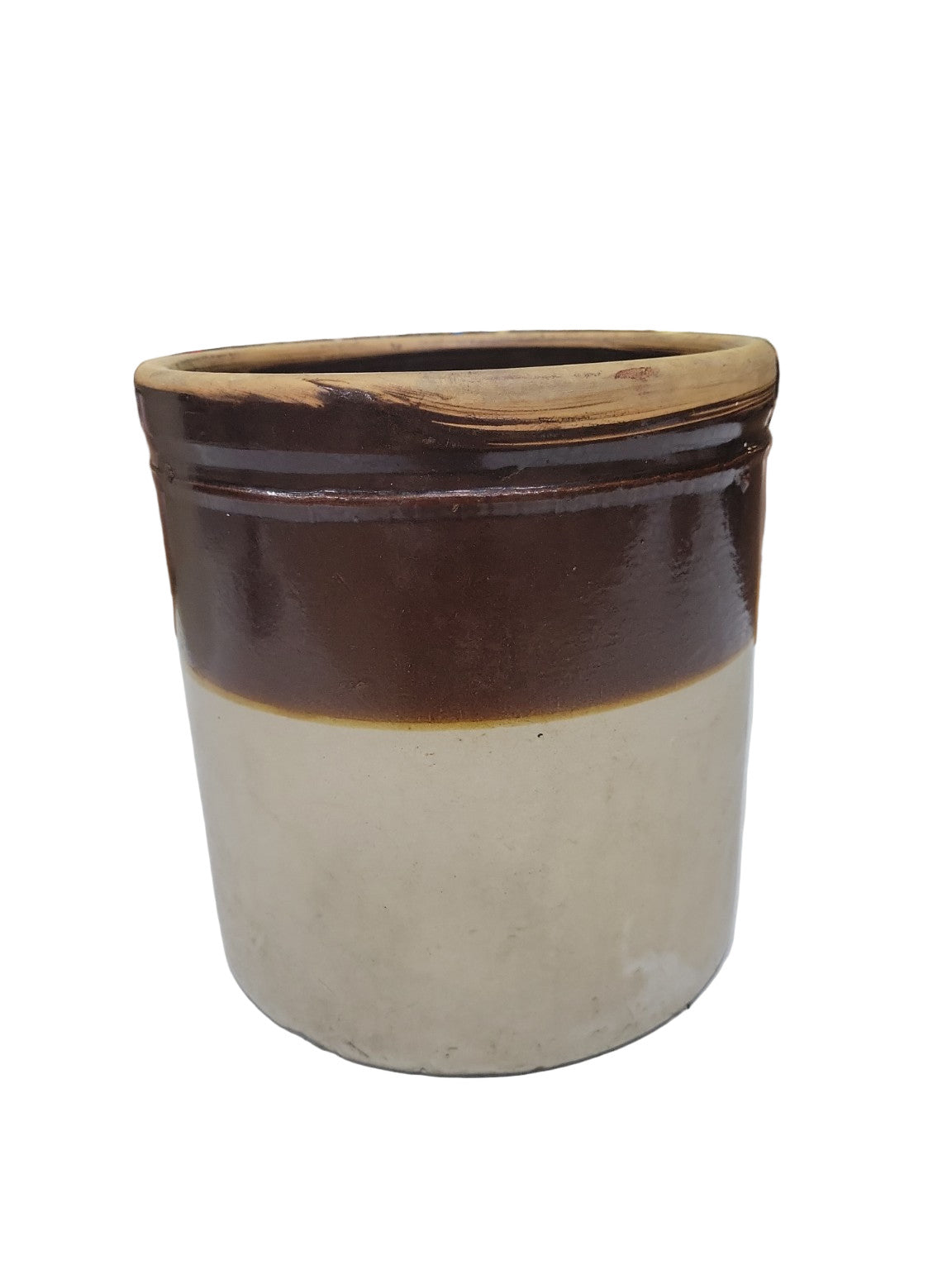 Antique 2-Gallon Stoneware Crock – Brown & Beige Glaze