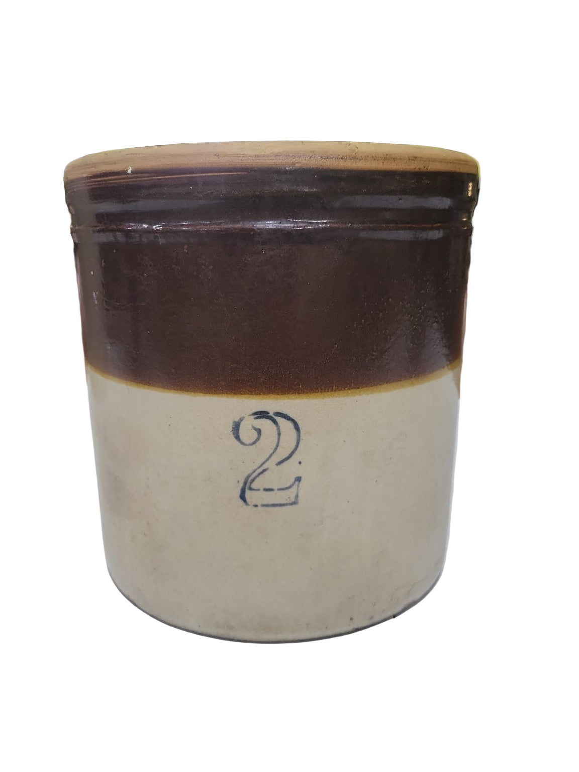 Antique 2-Gallon Stoneware Crock – Brown & Beige Glaze