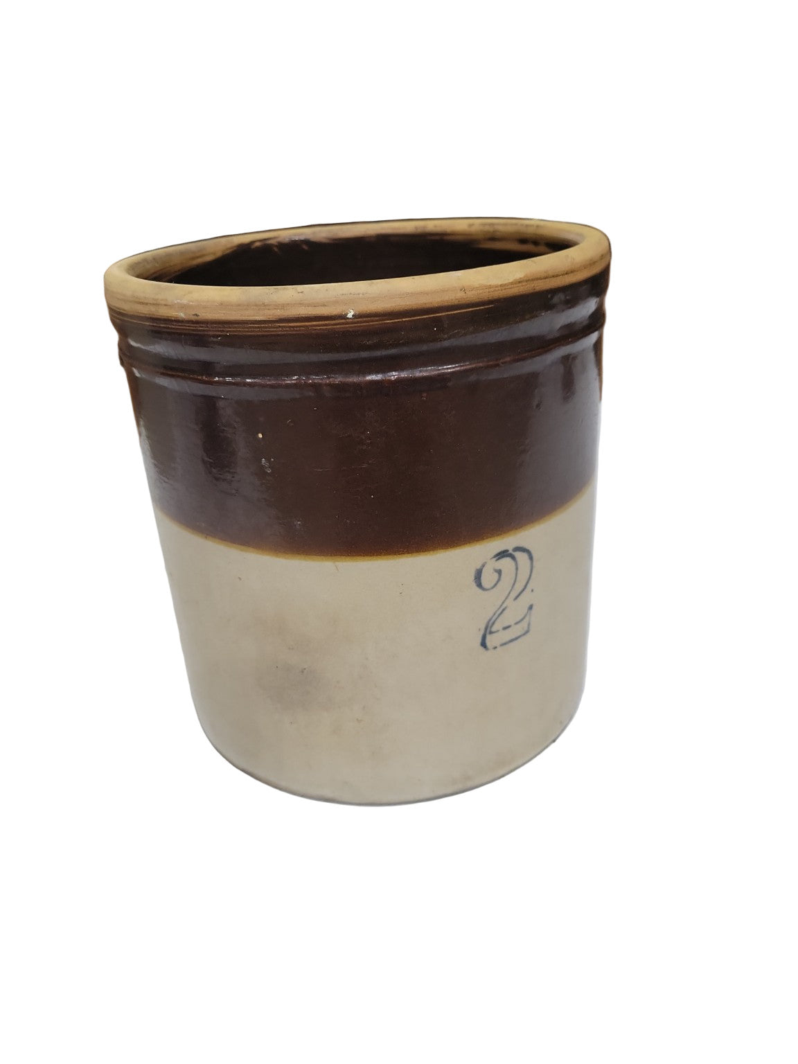 Antique 2-Gallon Stoneware Crock – Brown & Beige Glaze