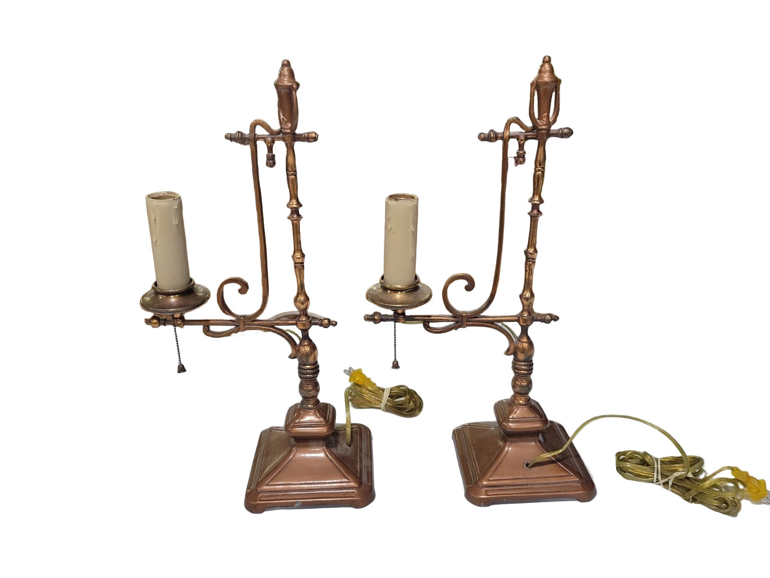 Pair of Vintage Brass Double Arm Table Lamps with Pull Chains