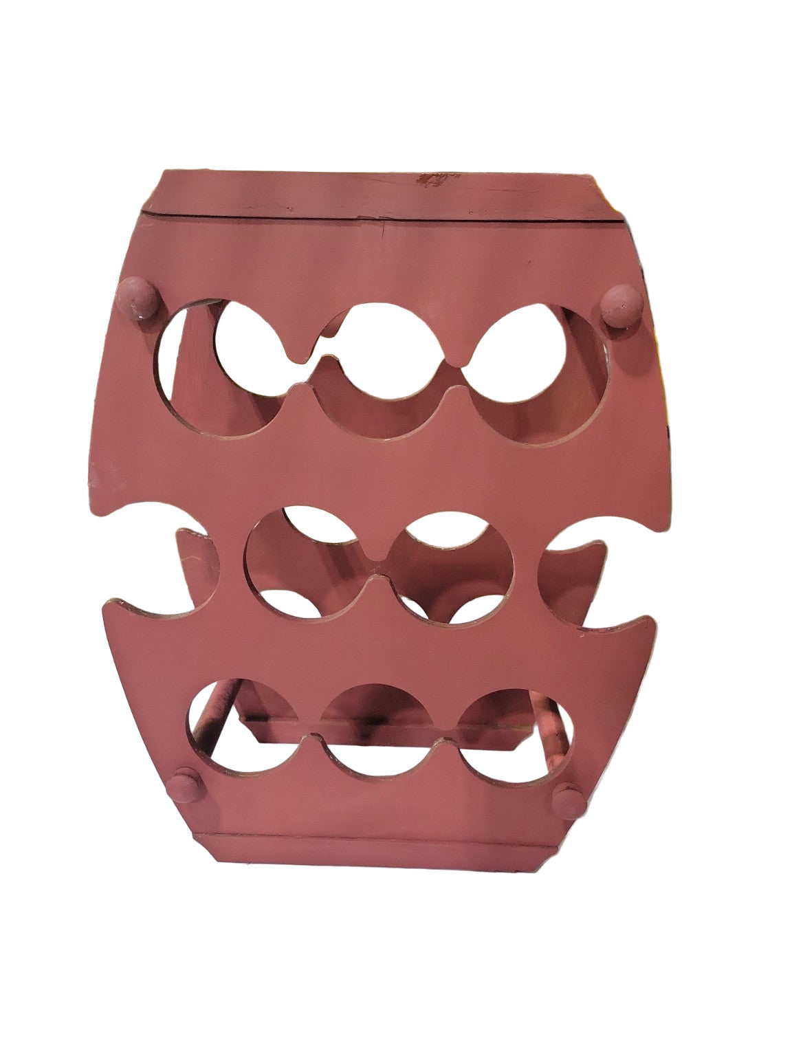 Vintage Red Painted Wood and Brass Studded Wine Rack – 21" x 16 ½" x 7 ¼"