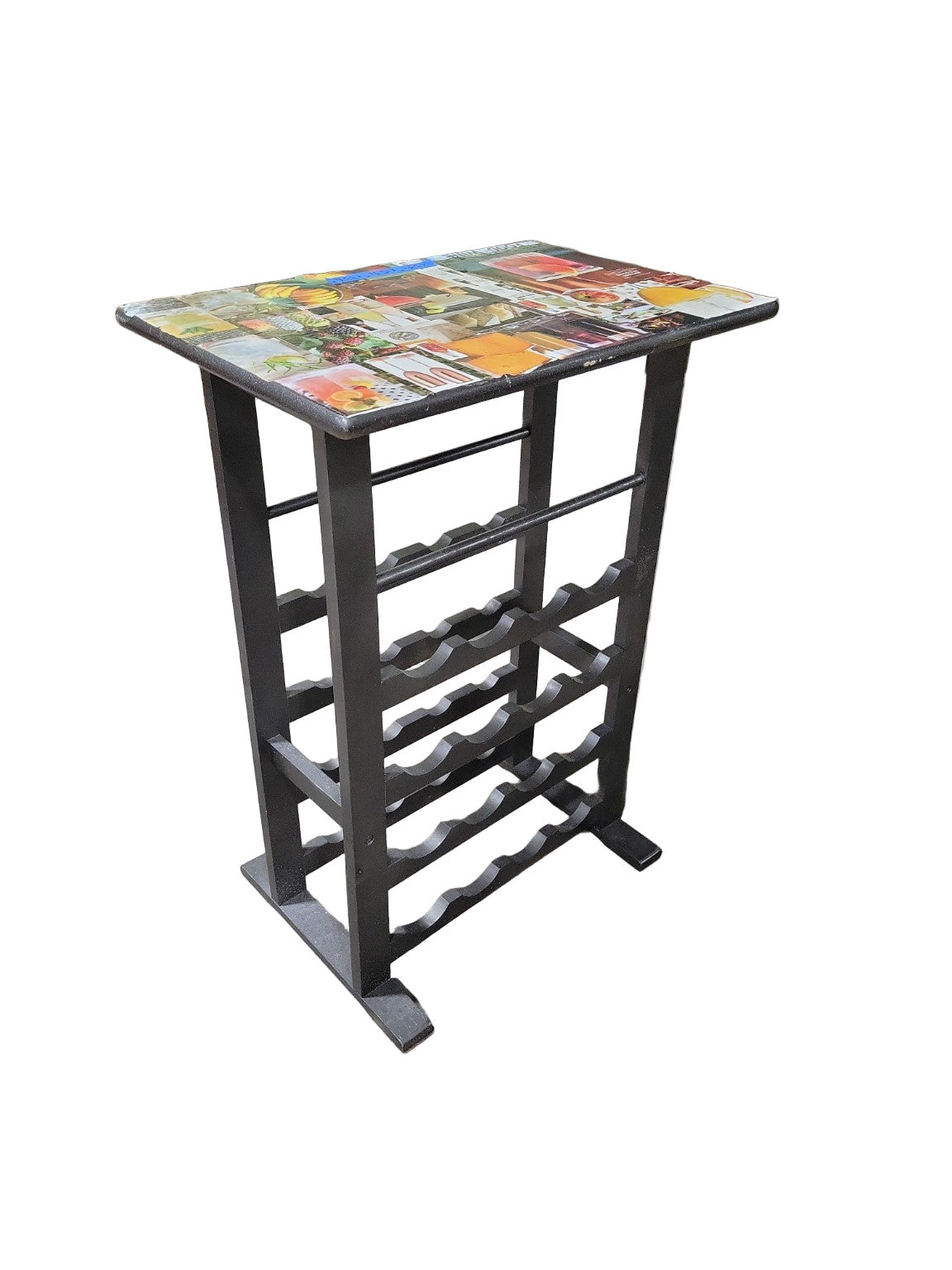 Upcycled Collage-Top Wine Rack Table – 23 ¾" x 15 ¾" x 33 ½"