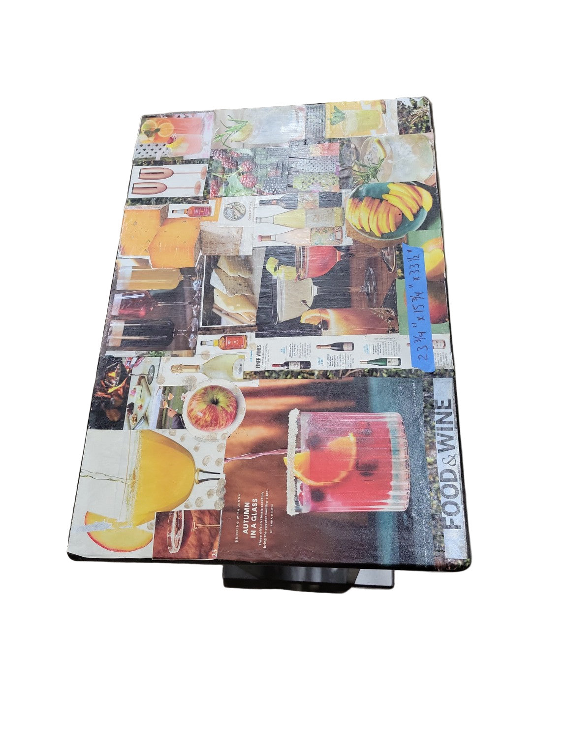 Upcycled Collage-Top Wine Rack Table – 23 ¾" x 15 ¾" x 33 ½"