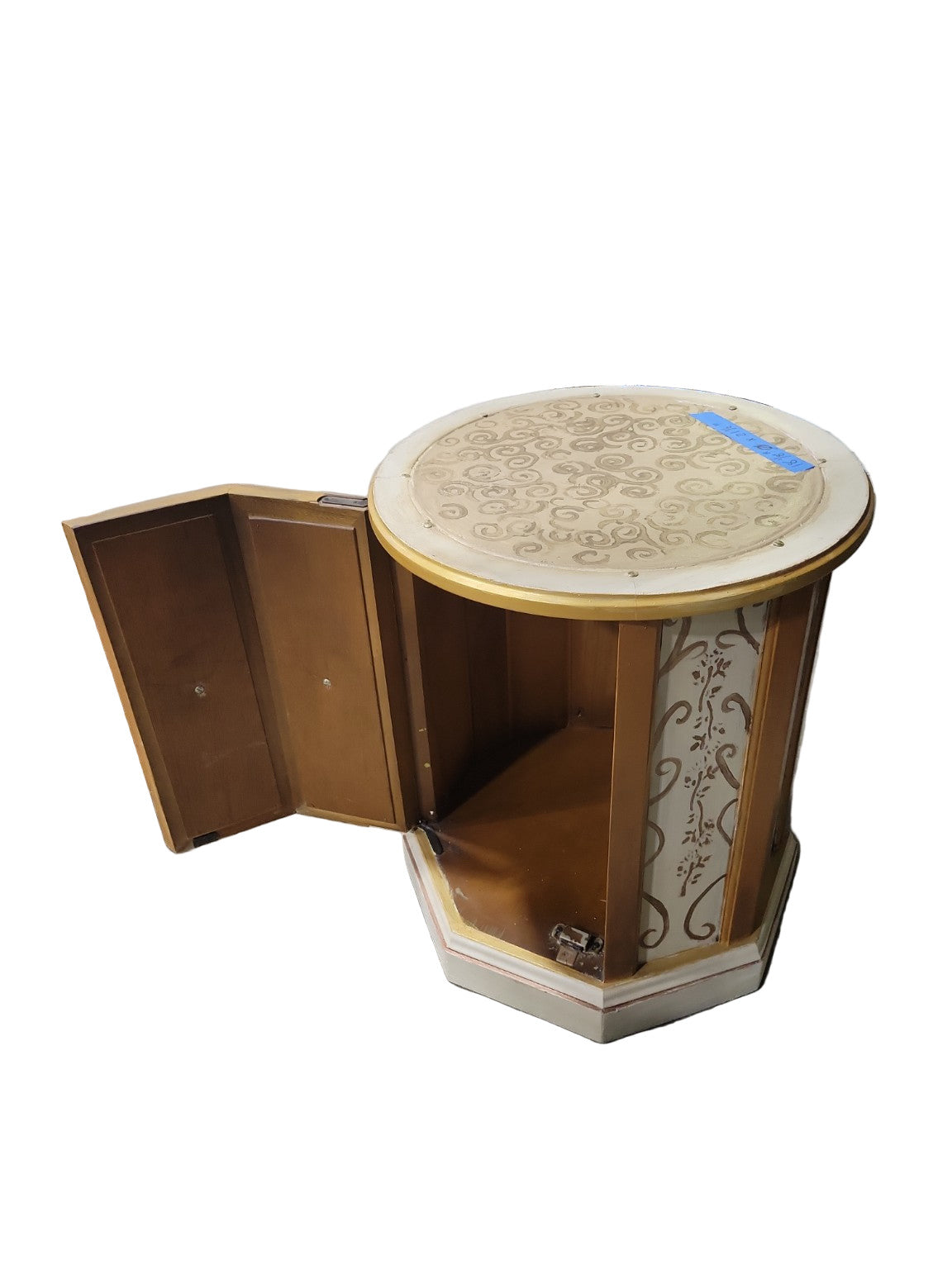 Mid-Century Mediterranean Revival Hexagonal Cabinet Table – 18 ½" Ø x 21 ½" H