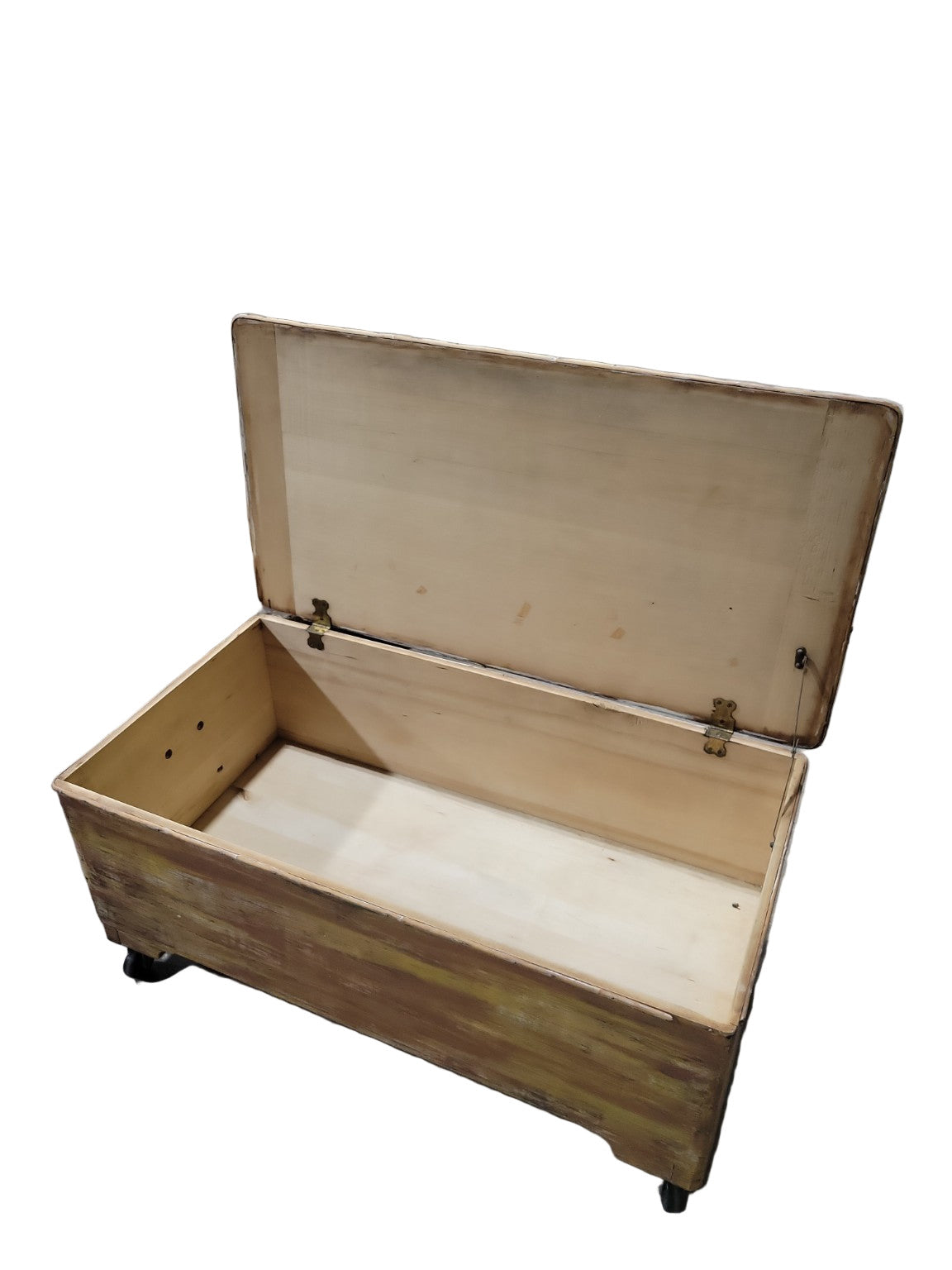 Rustic Hand-Painted Wood Storage Trunk on Casters – 36 ½" x 19 ½" x 15 ½"