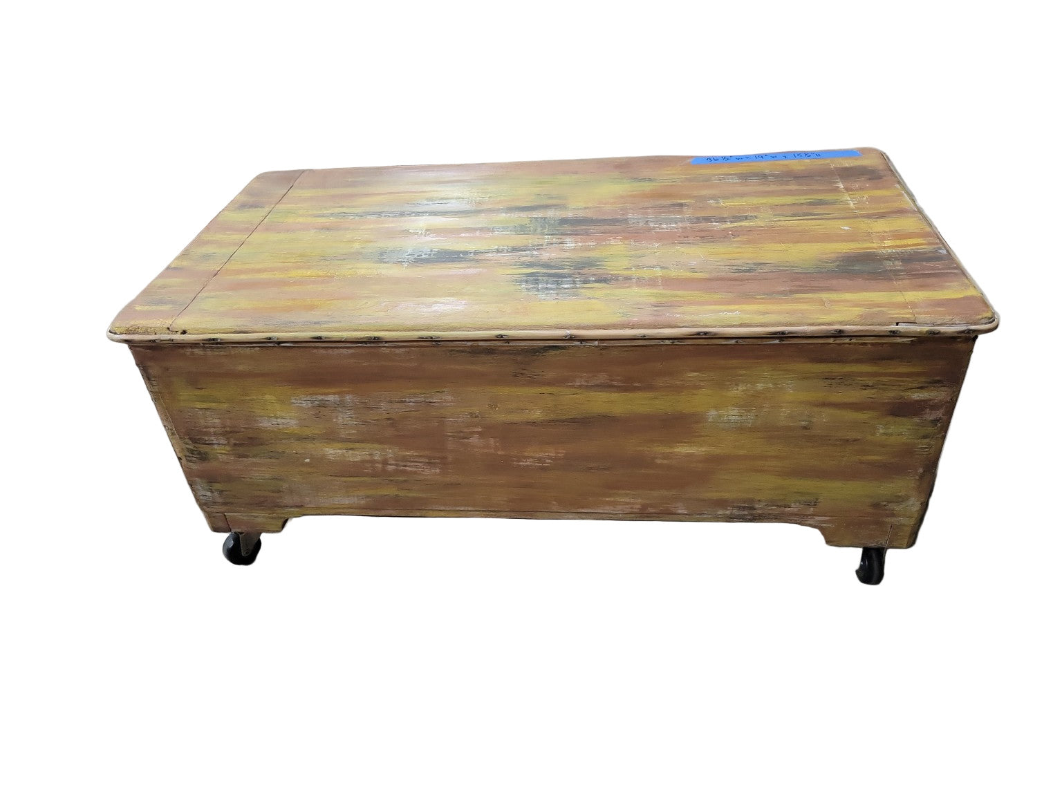 Rustic Hand-Painted Wood Storage Trunk on Casters – 36 ½" x 19 ½" x 15 ½"