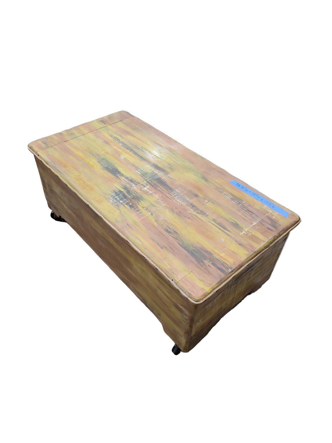 Rustic Hand-Painted Wood Storage Trunk on Casters – 36 ½" x 19 ½" x 15 ½"