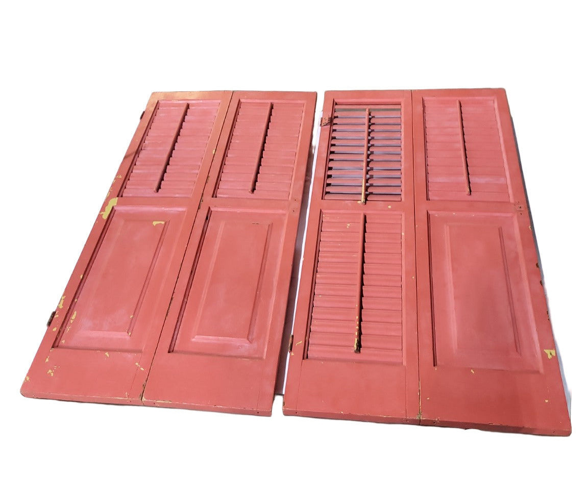Antique Wooden Louvered Shutters – 34 ½" x 18 ½" x 1"