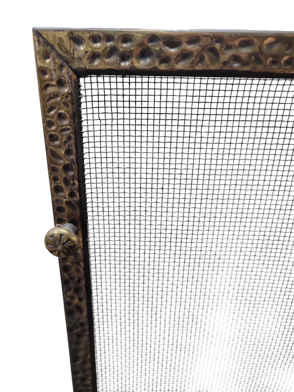Antique Brass Fireplace Screen with Andirons – 37 ¼" x 31 ¼" x 20"