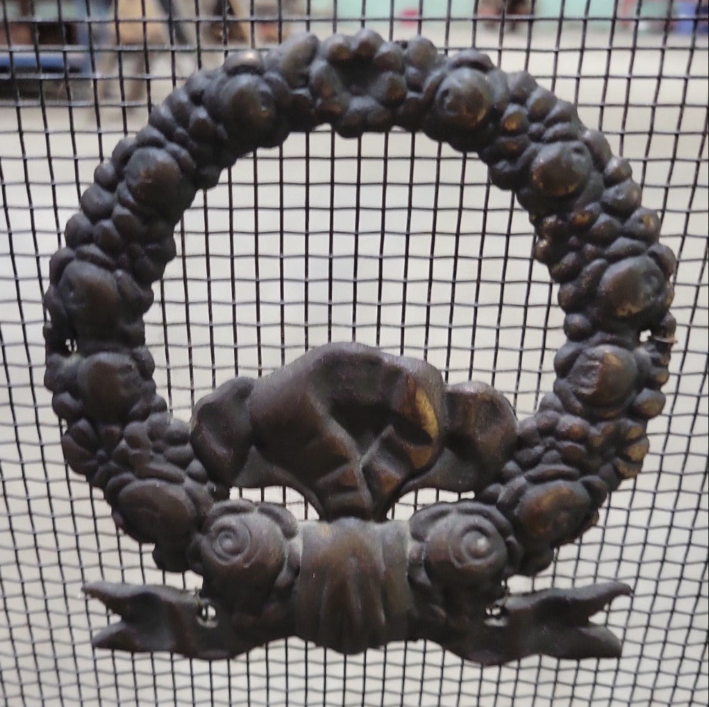 Antique Brass Fireplace Screen with Andirons – 37 ¼" x 31 ¼" x 20"