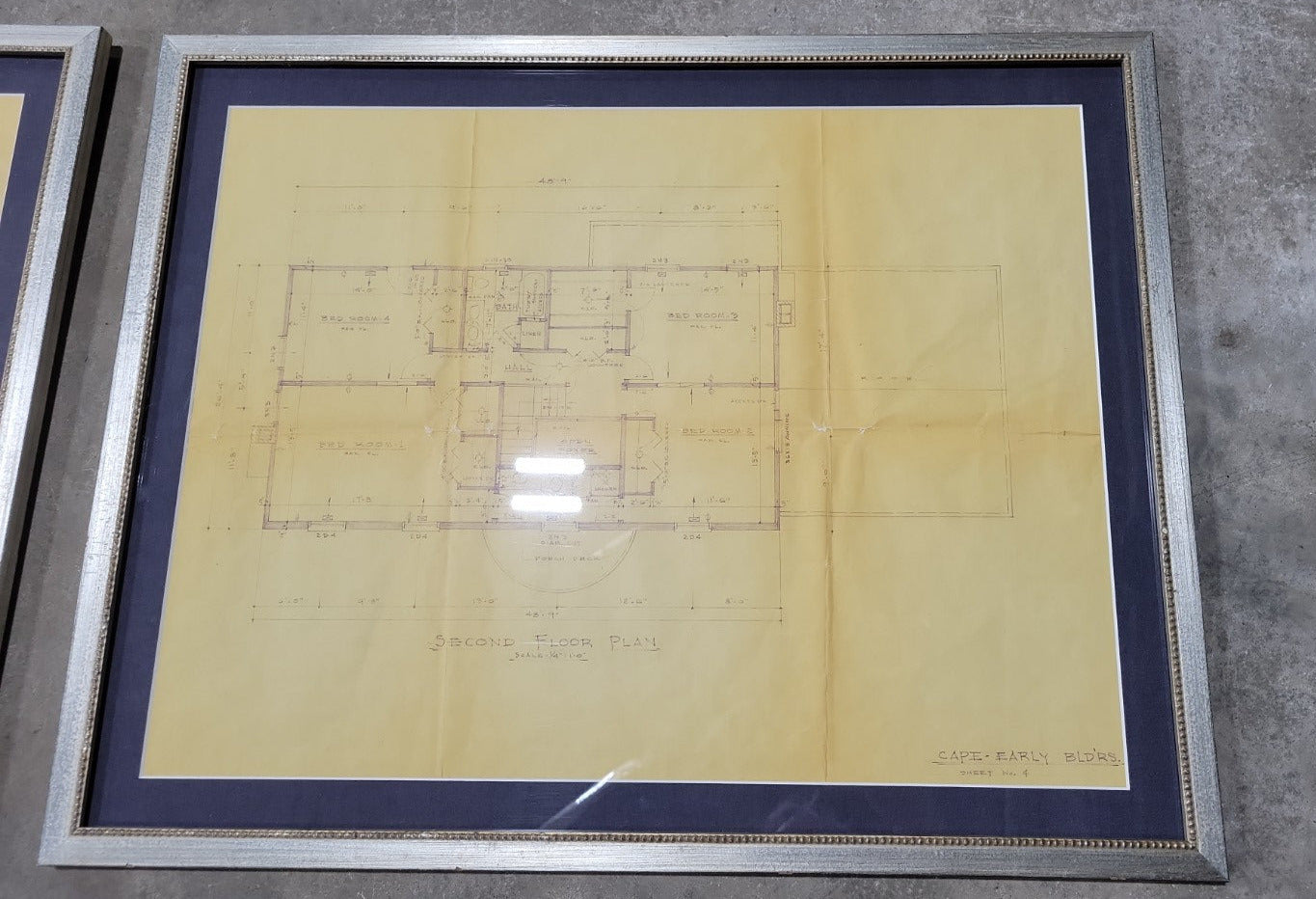 Framed Mid-Century Architectural Blueprints – “Cape-Early Bldrs” Set of 4 (Residential Design, 1966)