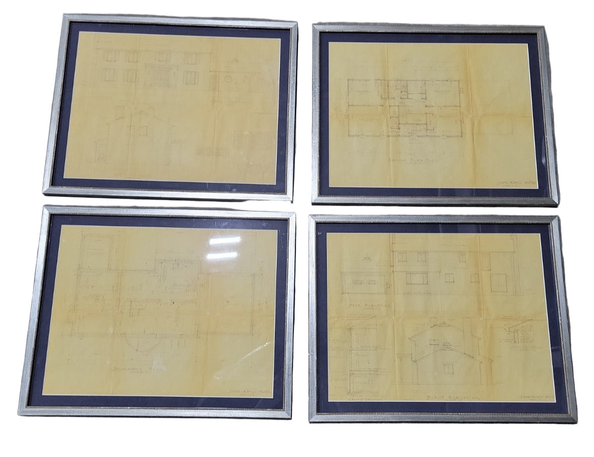 Framed Mid-Century Architectural Blueprints – “Cape-Early Bldrs” Set of 4 (Residential Design, 1966)