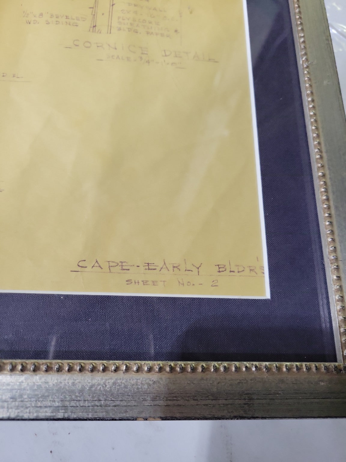 Framed Mid-Century Architectural Blueprints – “Cape-Early Bldrs” Set of 4 (Residential Design, 1966)