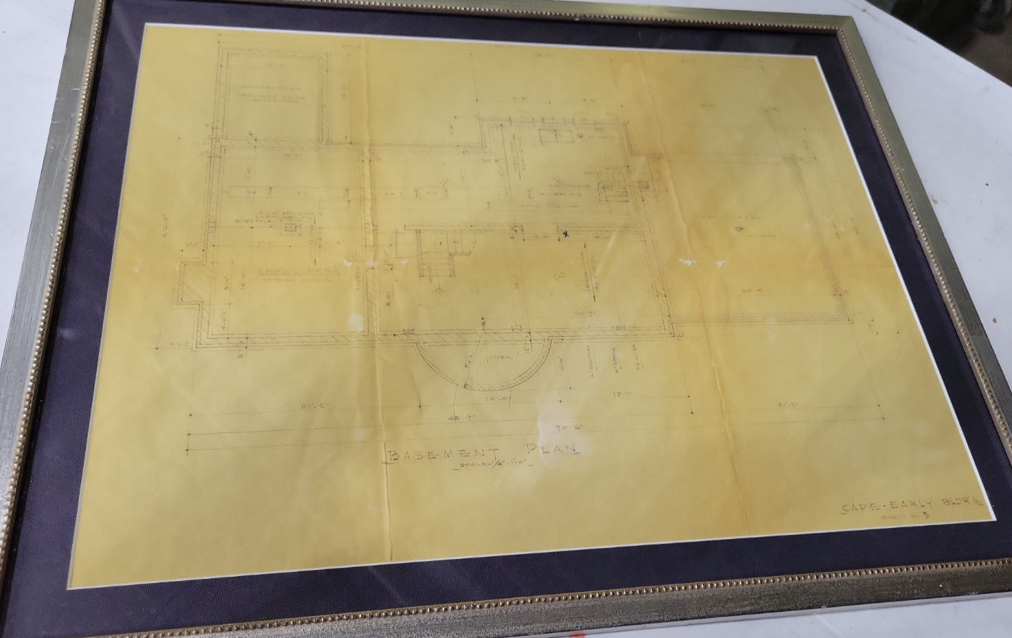 Framed Mid-Century Architectural Blueprints – “Cape-Early Bldrs” Set of 4 (Residential Design, 1966)