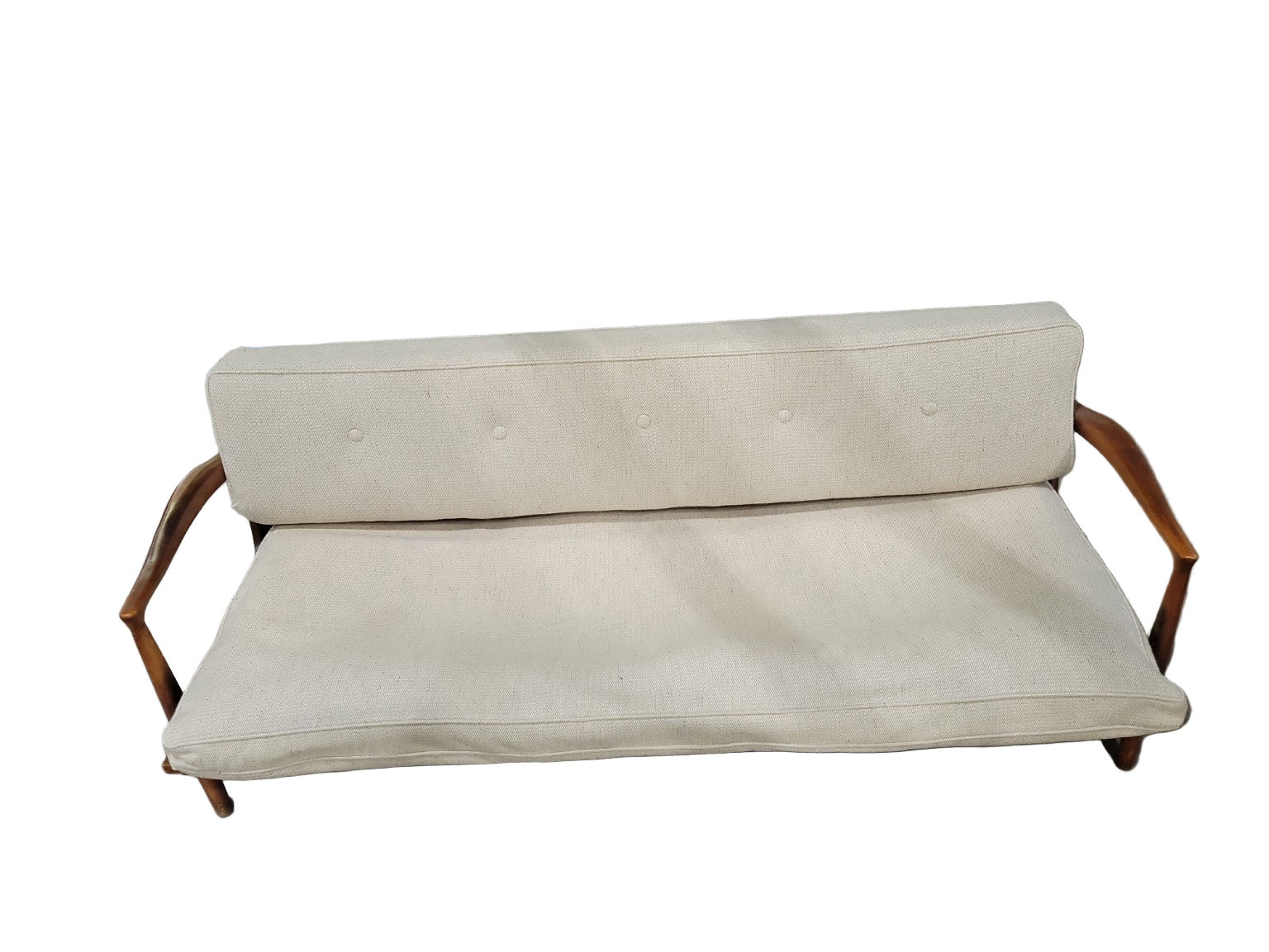 Mid-Century Modern Walnut Futon Sofa Bed with Cream Upholstery