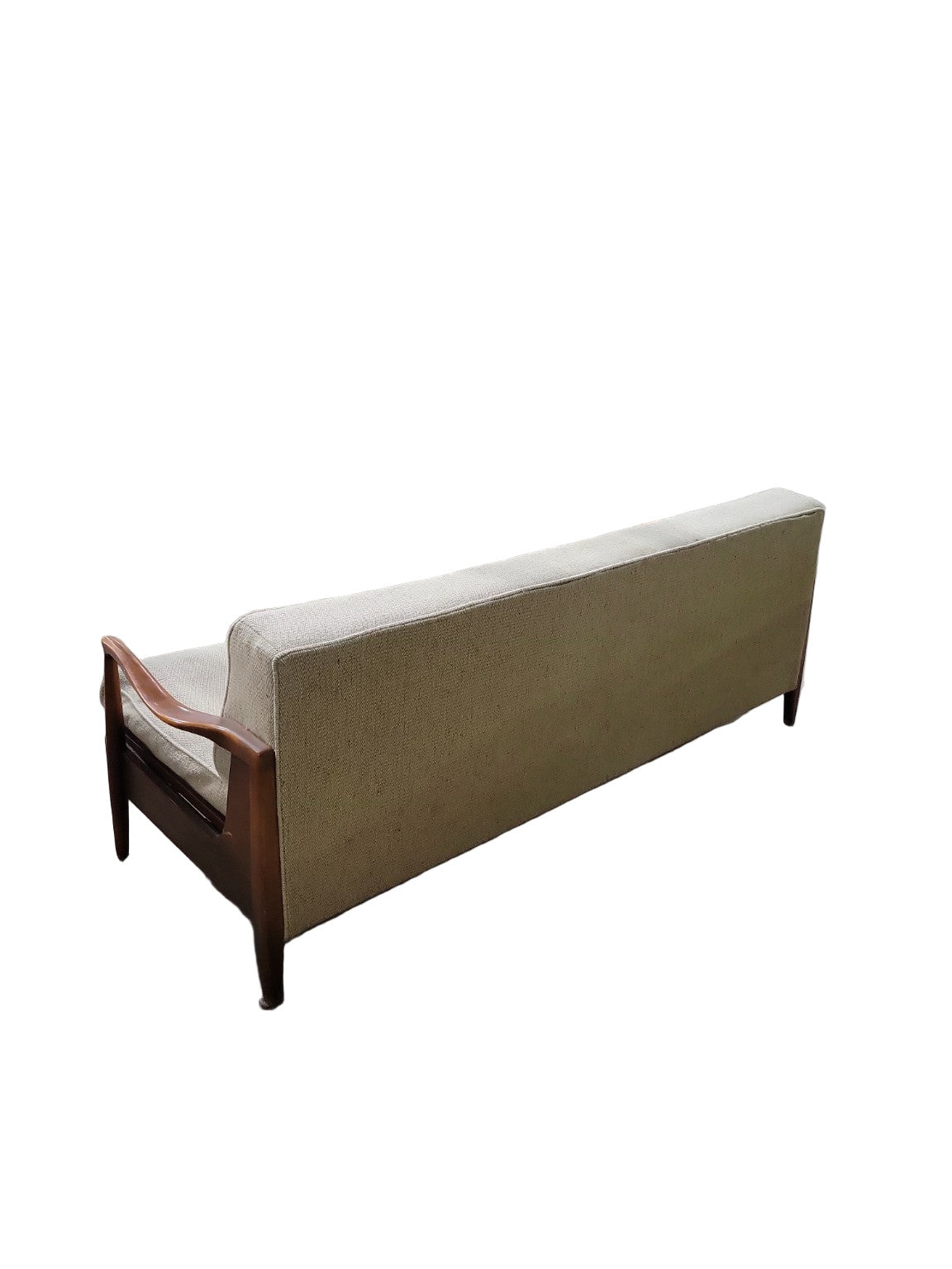 Mid-Century Modern Walnut Futon Sofa Bed with Cream Upholstery