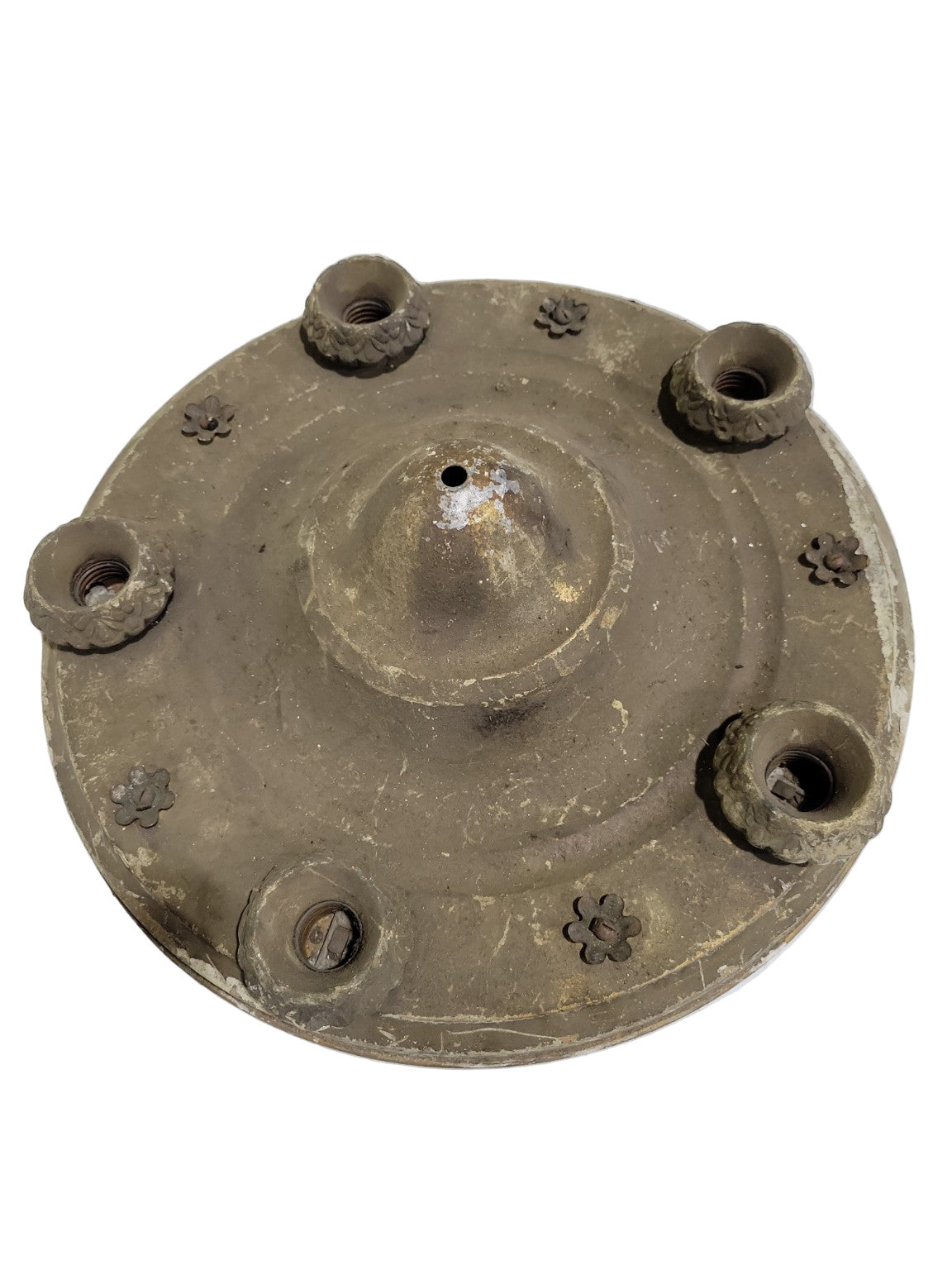 Antique Five-Light Cast Metal Ceiling Mount Fixture with Floral Accents