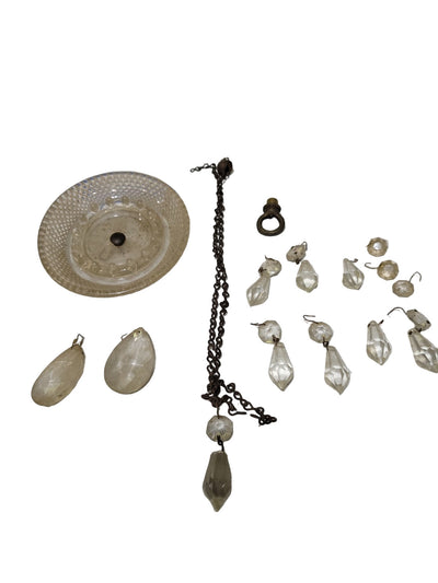 Antique Chandelier Crystal Lot with Pressed Glass Canopy – Mixed Sizes (Set)