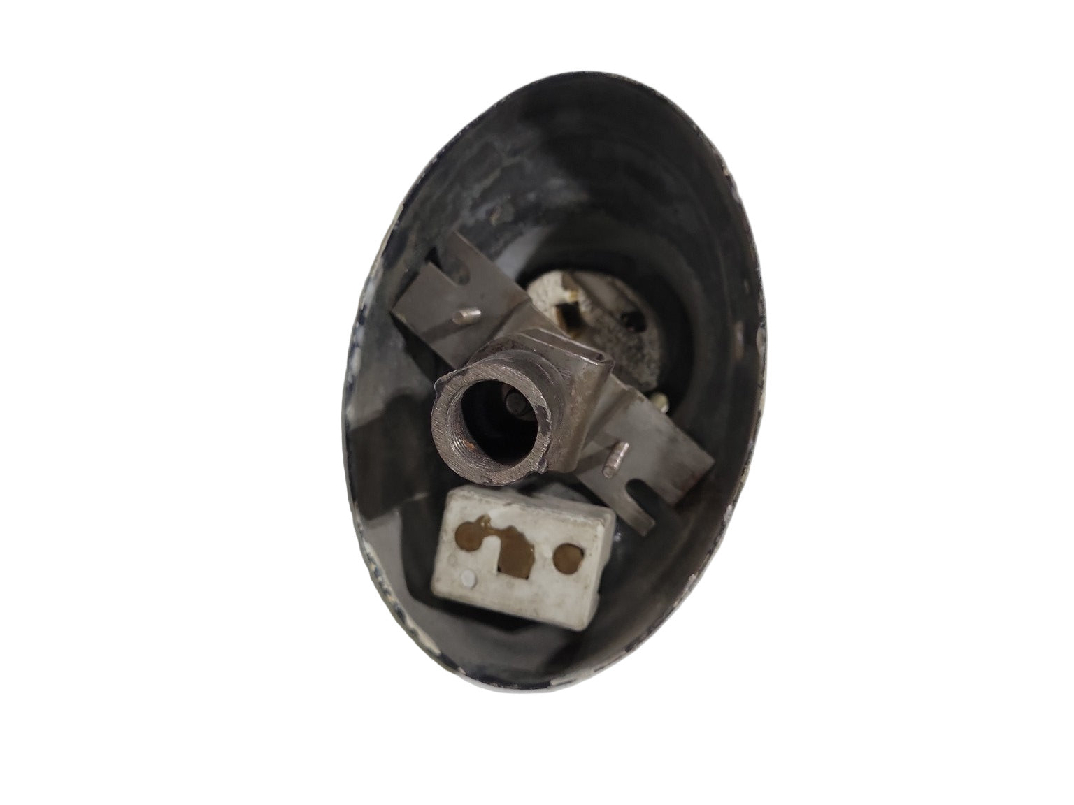 Vintage Metal Wall Mount Light Fixture with Integrated Outlet – White Enamel Finish