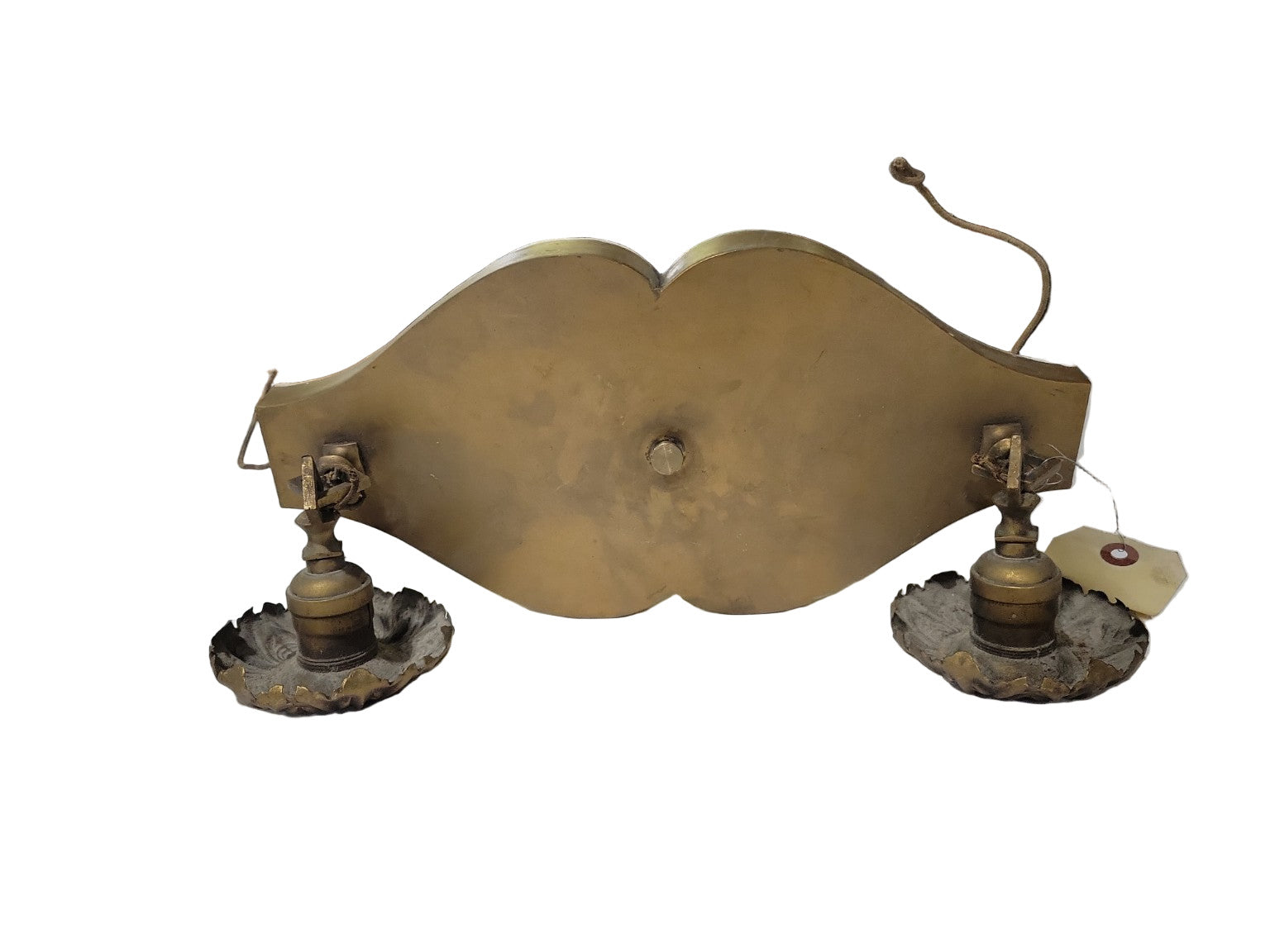 Antique Brass Color Double Arm Ceiling Light Fixture – Ornate Backplate, 14" x 7" x 6"