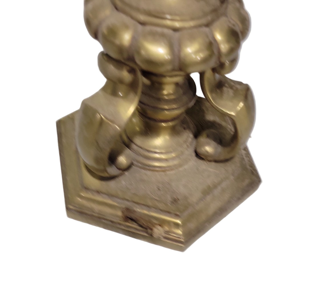 Antique Brass Table Lamp with Hexagonal Base – Ornate Relief Design