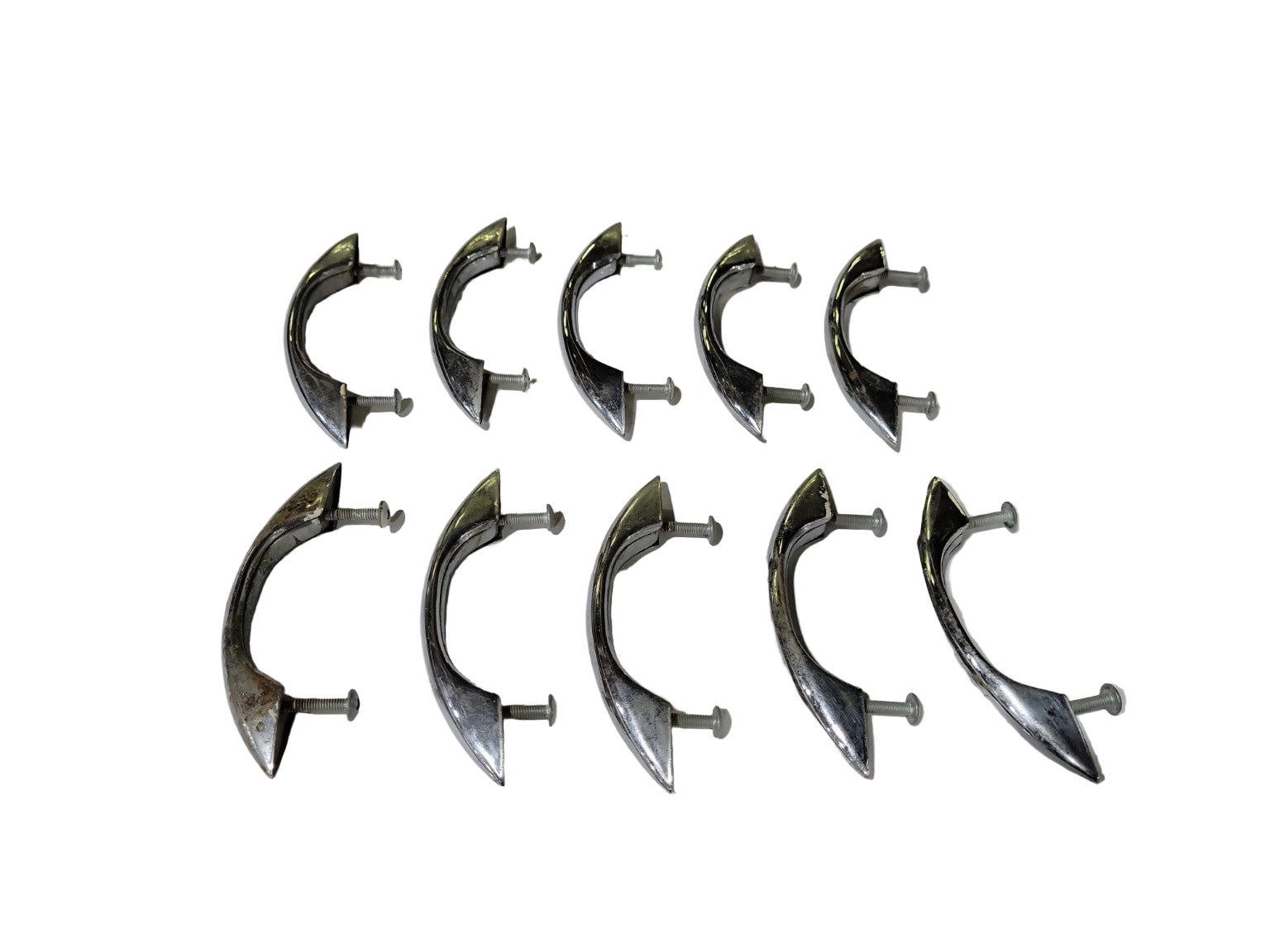 Set of 10 Vintage Chrome Drawer Pulls – Streamline Design