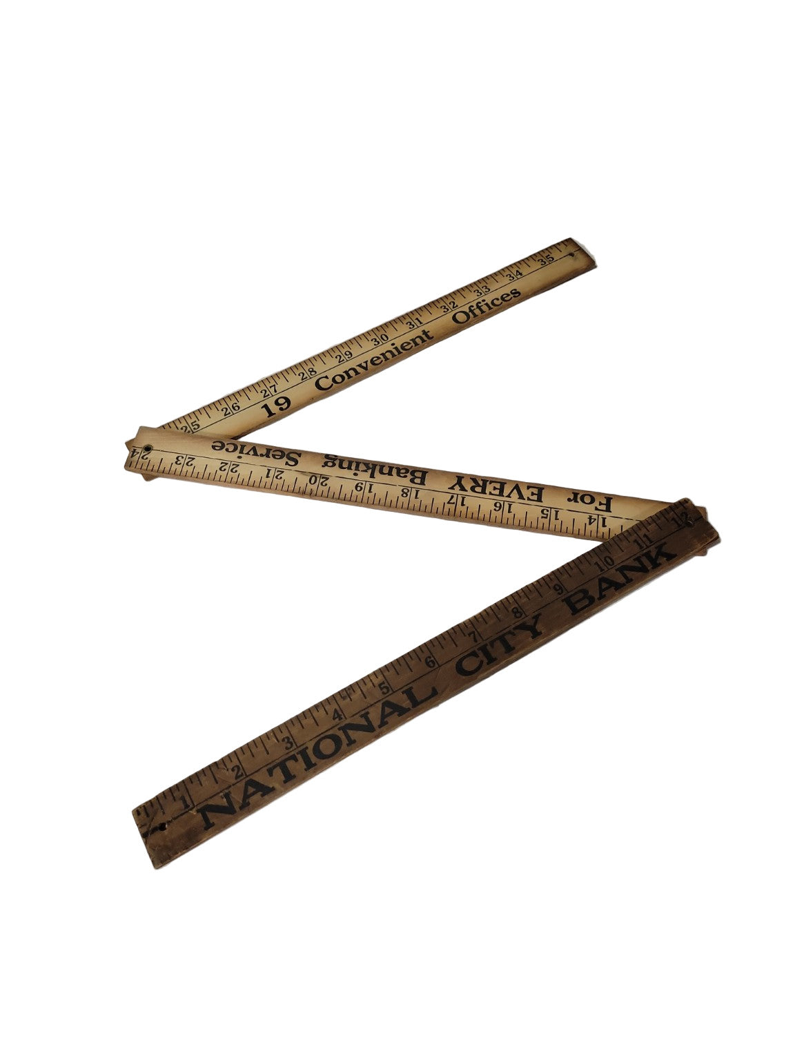 Vintage National City Bank Folding Wooden Yardstick – 36"