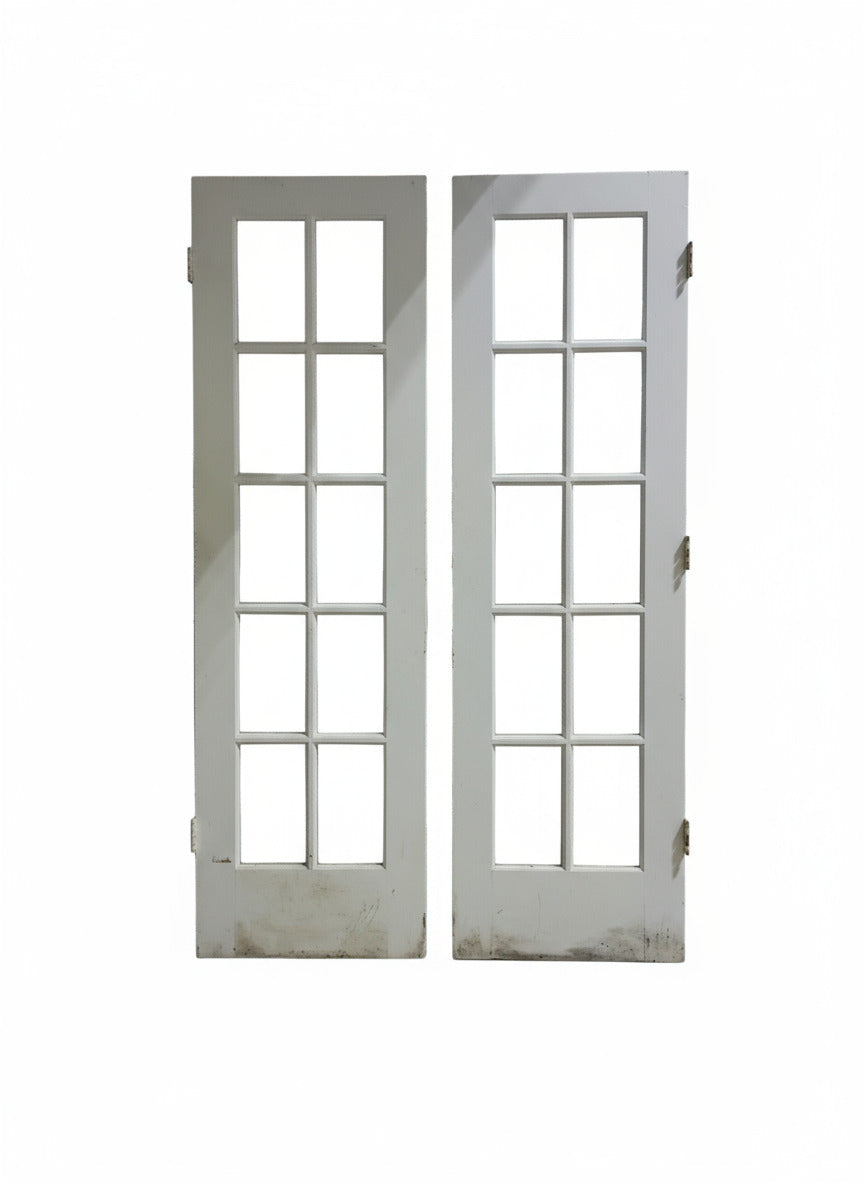 Pair of Vintage 10-Lite French Doors with Brass Hinges (48" x 80")