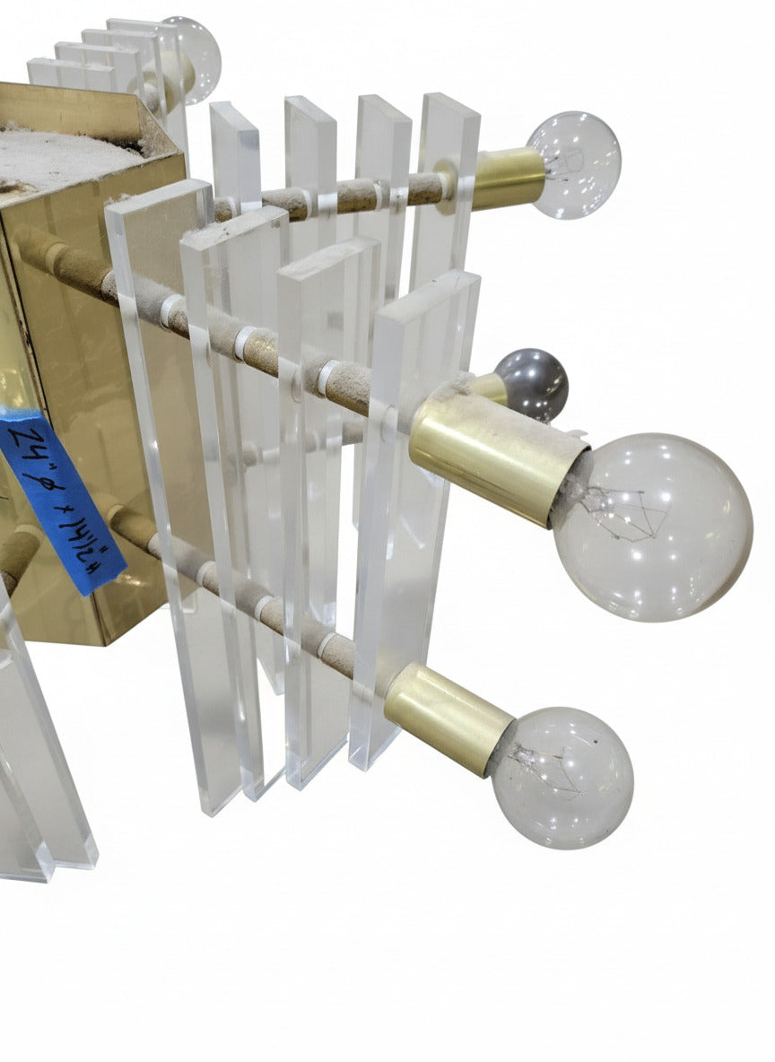 Mid-Century Modern Lucite and Brass Sputnik Chandelier – 24" Ø x 14 ¼" H