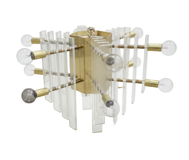 Mid-Century Modern Lucite and Brass Sputnik Chandelier – 24" Ø x 14 ¼" H