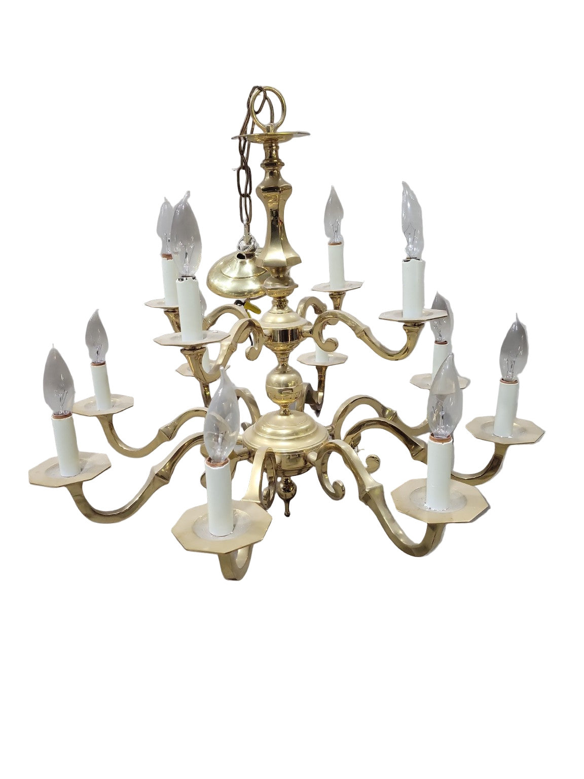 Large Two-Tier Brass Colonial Revival Chandelier – 24" Ø x 24" H