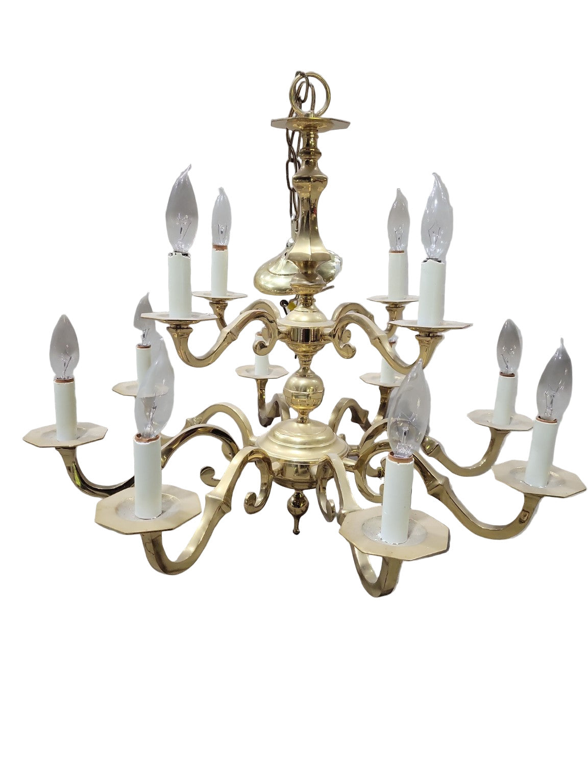 Large Two-Tier Brass Colonial Revival Chandelier – 24" Ø x 24" H