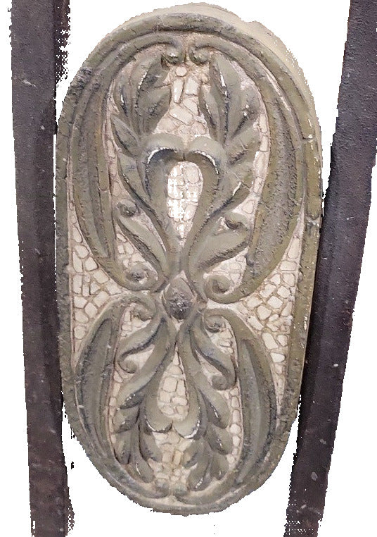 Antique Wrought Iron & Tile Crest Mirror with Shell Motif