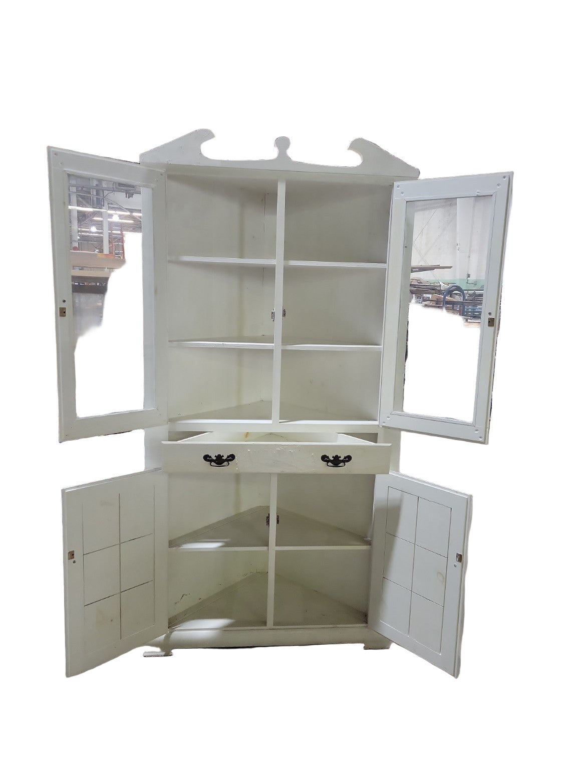 Vintage Painted Corner China Cabinet