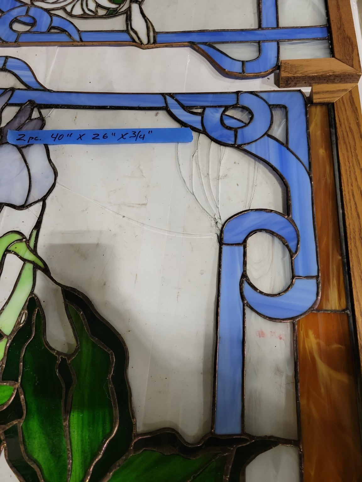 Pair of Handcrafted Stained Glass Floral Panels with Oak Frames