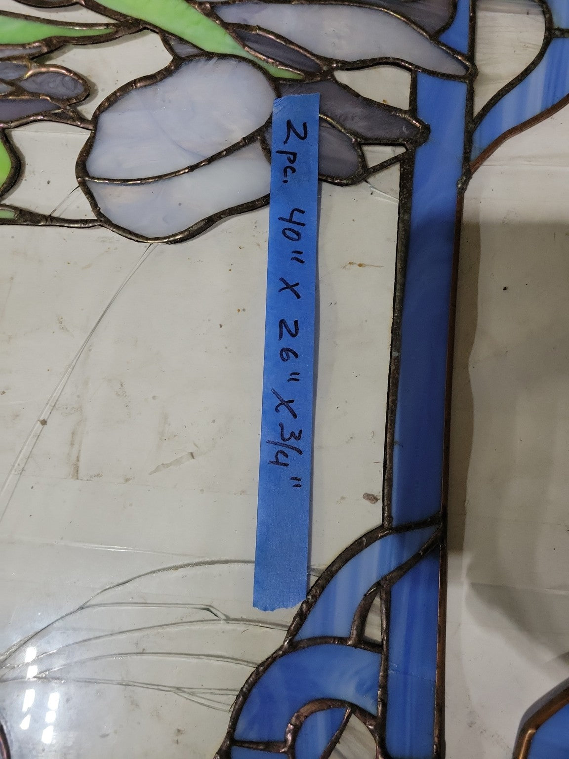 Pair of Handcrafted Stained Glass Floral Panels with Oak Frames