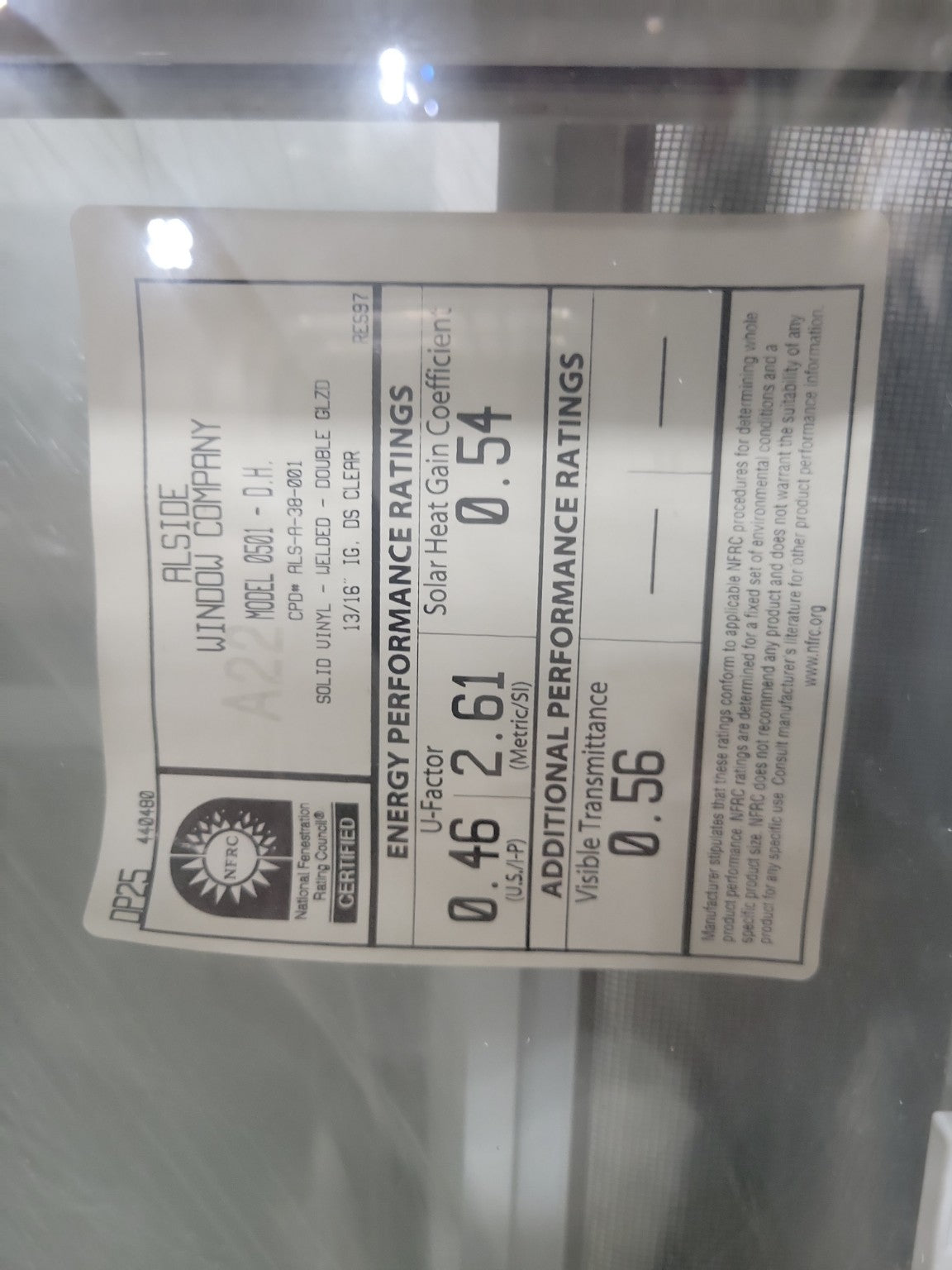 Alside Model 0501 Double Hung Vinyl Window – Energy Efficient White Frame