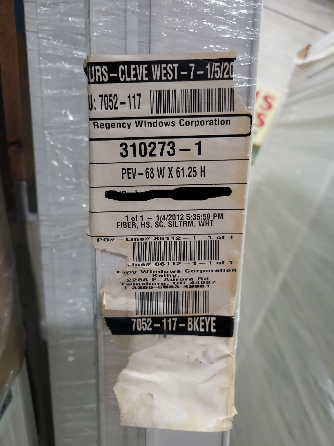 Regency Windows Corporation Picture Window – White Vinyl Frame, 86" W x 62" H x 3 1/4" D