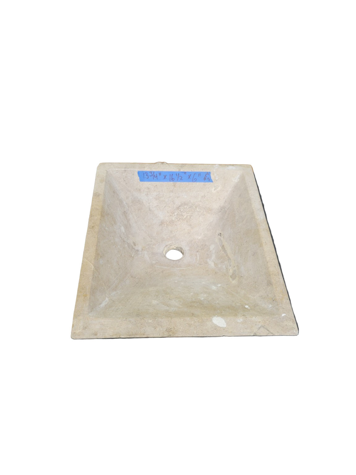 Hand-Carved Travertine Stone Vessel Sink – Rectangular Basin, 13¾ x 16½ x 6, Natural Finish (With Minor Chips)