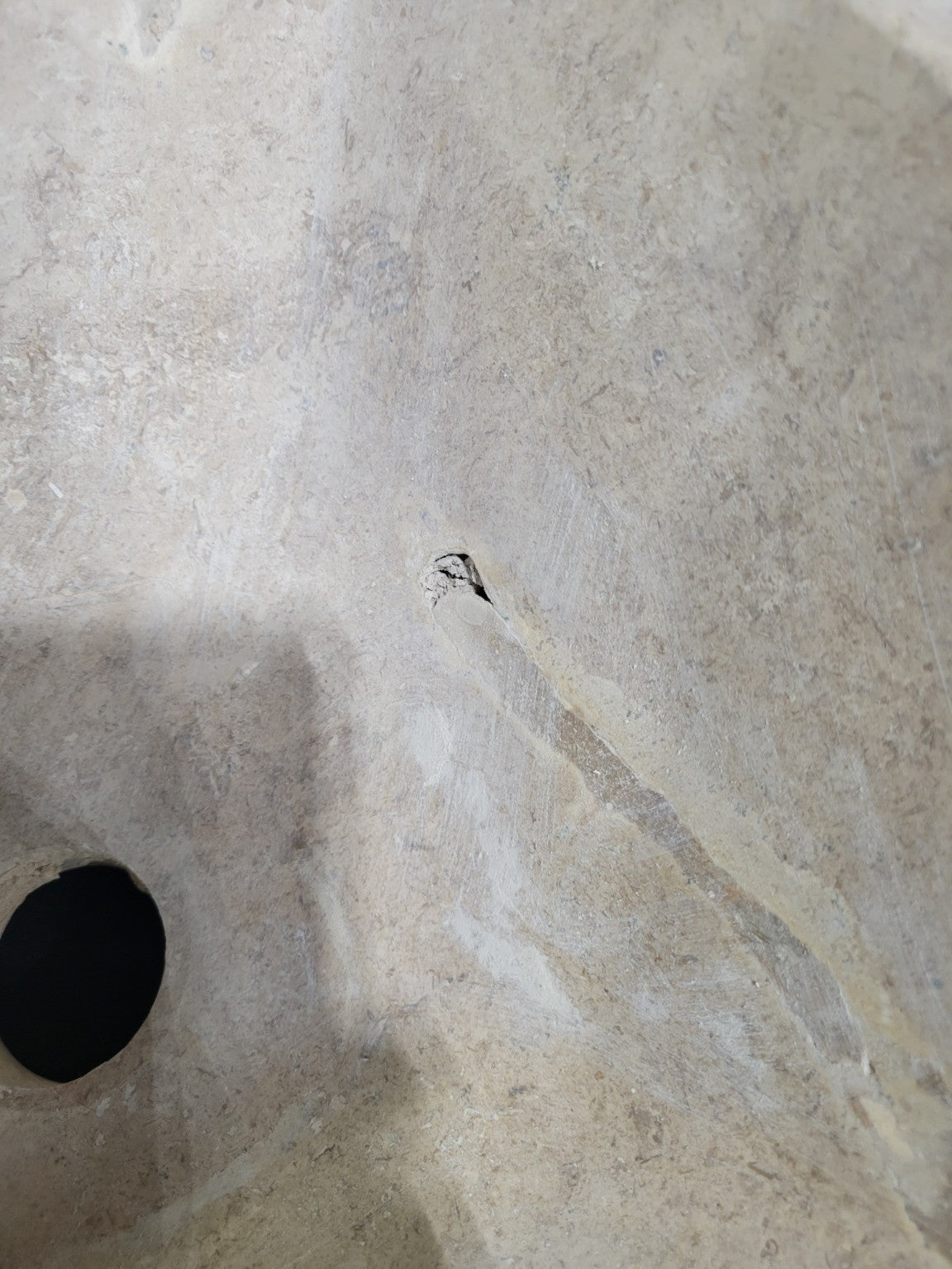 Hand-Carved Travertine Stone Vessel Sink – Rectangular Basin, 13¾ x 16½ x 6, Natural Finish (With Minor Chips)