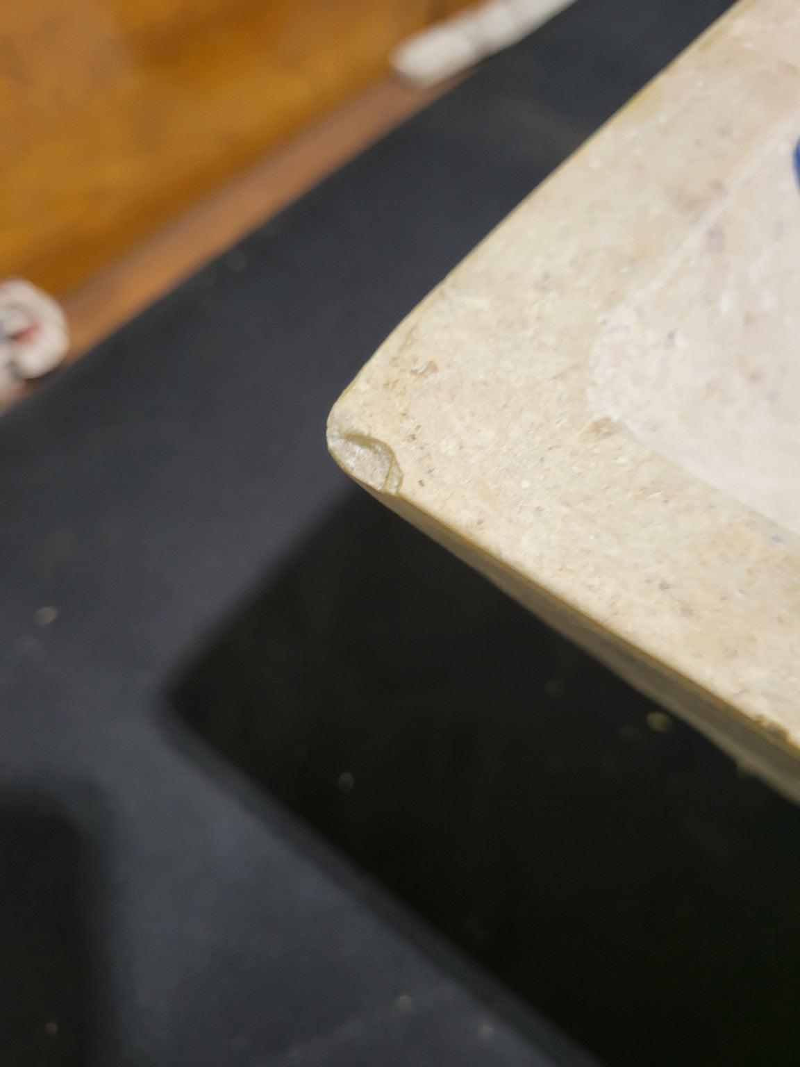 Hand-Carved Travertine Stone Vessel Sink – Rectangular Basin, 13¾ x 16½ x 6, Natural Finish (With Minor Chips)