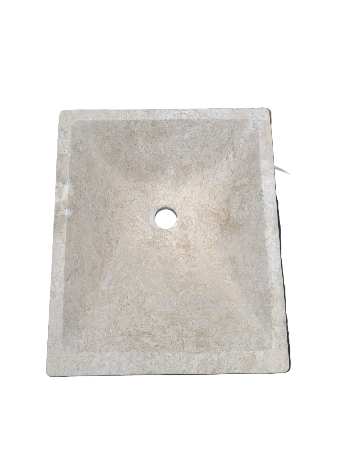 Hand-Carved Travertine Stone Vessel Sink – Rectangular Basin, 13¾ x 16½ x 6, Natural Stone Finish (With Minor Imperfections)